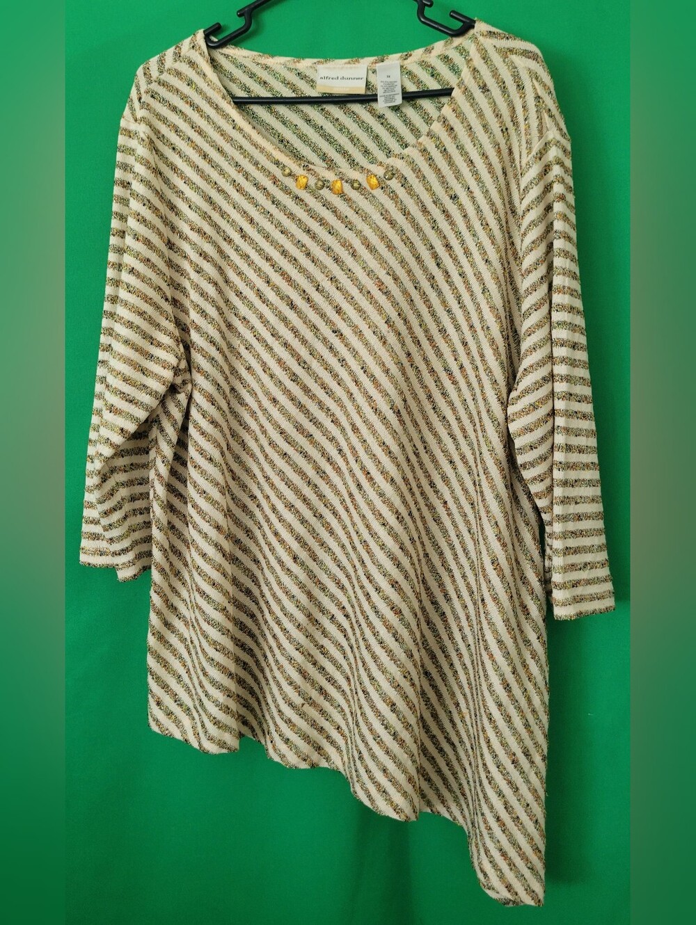 Alfred Dunner Cream Gold Striped Blouse V-Neck Tunic Metallic Sz 3x Women Plus